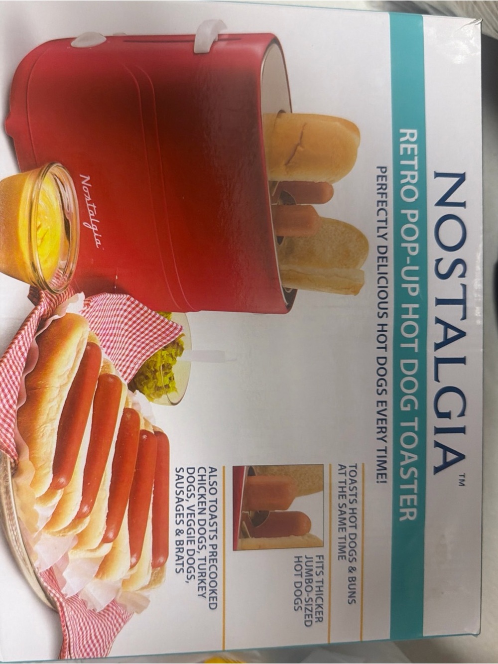 Nostalgia Electrics Retro Series Pop-Up Hot Dog & Bun Red Toaster, Brand New!